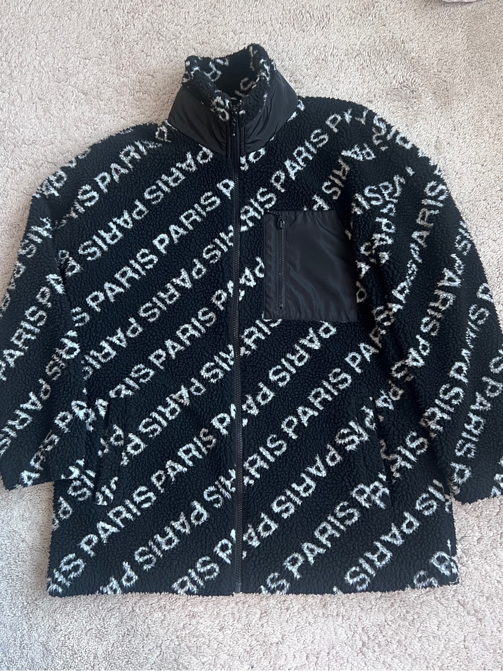 Black & White 'PARIS' Faux-Sherpa Zip Jacket
